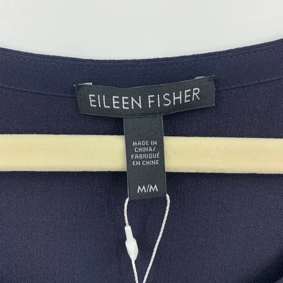 Eileen Fisher Blue Silk Georgette Crepe Asymmetrical Sleeveless Dress Sz…